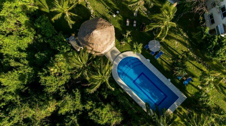 Aerial view of Casa Chanty and the Playa del Secreto coastline